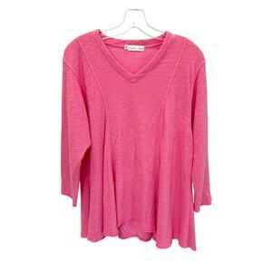 North Star Base Pink V-Neck Long Sleeve Seam Detail Swing Tunic Top Boho Size XS